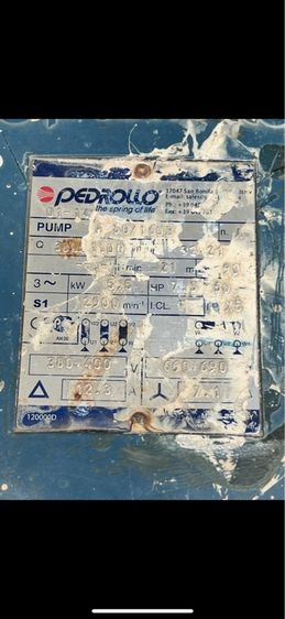ขายปั้มน้ำPedrolld 3เฟส Kw 5.5 HP 7.5 S1 2,900 mtn ราคา 5,00 บาท รูปที่ 4