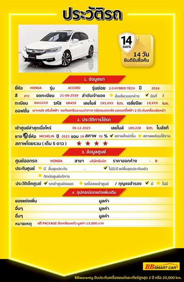 Honda Accord 2016 2.0 Hybrid Tech Sedan ไฮบริด ไม่ติดแก๊ส เกียร์อัตโนมัติ ขาว รูปที่ 2