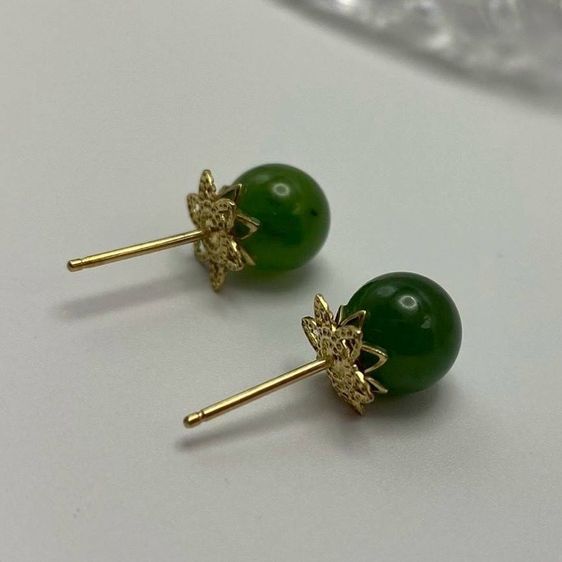 ต่างหูทองแท้ 9K หยกแท้💚💚ขนาด 7  mm. นน. 2 กรัม (แถมแป้นยางให้ค่ะ) 