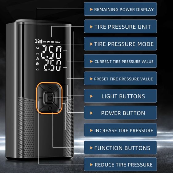 เครื่องสูบลมยาง ที่สูบลมรถยนต์ 50000mAh มอเตอร์ไซค์ เติมลม ปั้มลมไฟฟ้า เครื่องสูบลมไฟฟ้า เครื่องสูบลมรถ รูปที่ 4