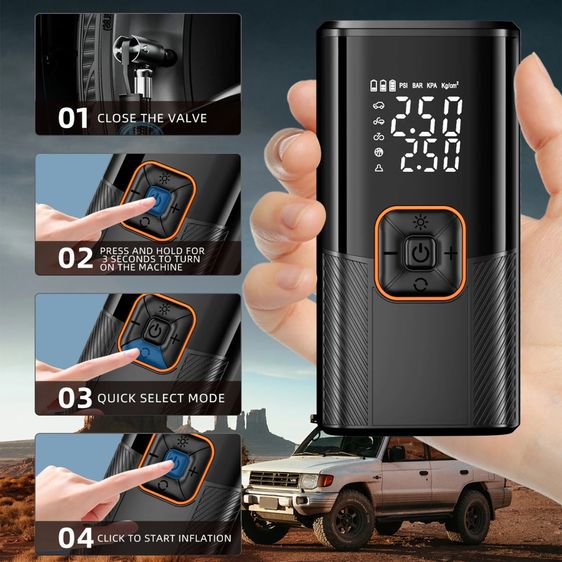 เครื่องสูบลมยาง ที่สูบลมรถยนต์ 50000mAh มอเตอร์ไซค์ เติมลม ปั้มลมไฟฟ้า เครื่องสูบลมไฟฟ้า เครื่องสูบลมรถ รูปที่ 6
