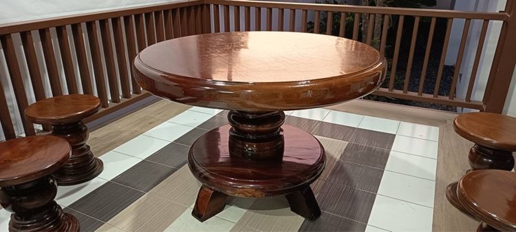 น้ำตาล โต๊ะทำงาน โต๊ะไม้มะค่ากลม