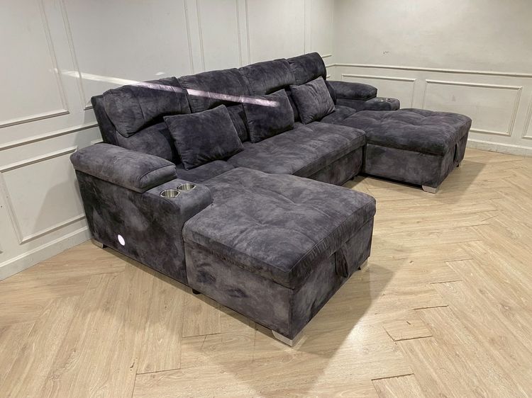 โซฟา 4 ที่นั่ง เบาะผ้ากำมะหยี่ สีเทา   รูปที่ 2