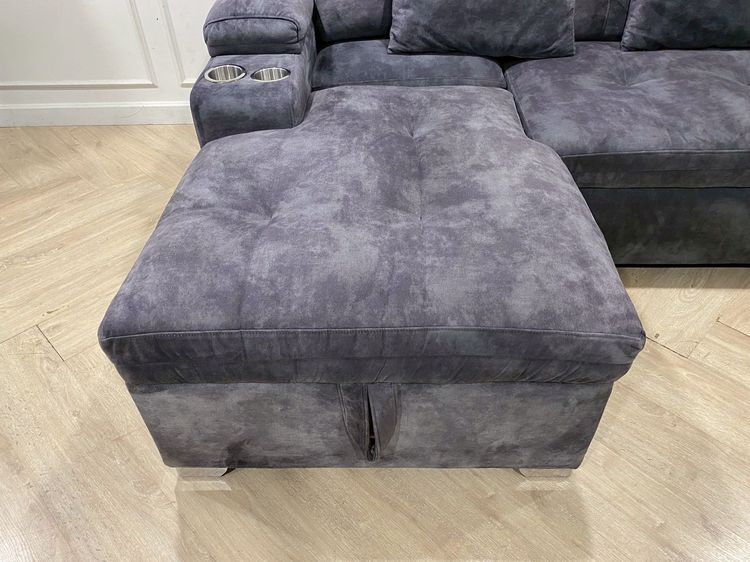 โซฟา 4 ที่นั่ง เบาะผ้ากำมะหยี่ สีเทา   รูปที่ 7