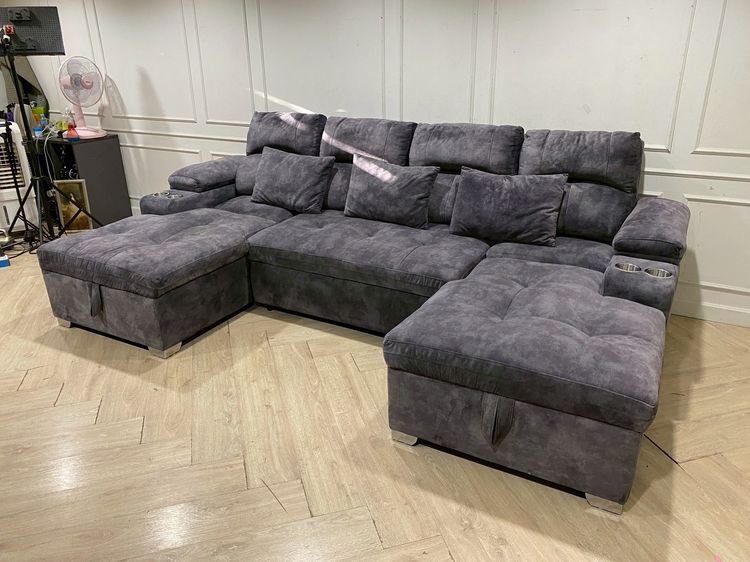 โซฟา 4 ที่นั่ง เบาะผ้ากำมะหยี่ สีเทา   รูปที่ 3