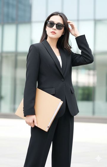 เสื้อสูทผู้หญิงสีดำ เนื้อผ้าดี ราคาถูก (แถมกางเกงฟรี) รูปที่ 5