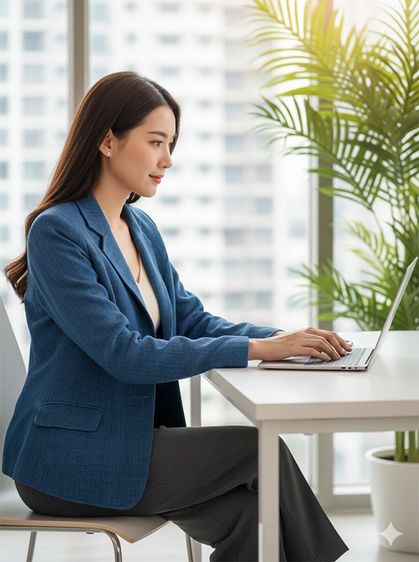 เสื้อสูทผู้หญิงสีฟ้าเข้ม เนื้อผ้าดี ราคาถูก รูปที่ 4