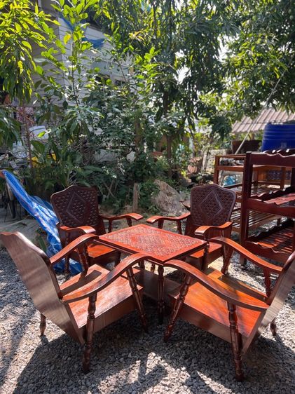 ชุดรับแขก โต๊ะ เก้าอี้ ไม้สักโบราณทั้งชุด รูปที่ 3