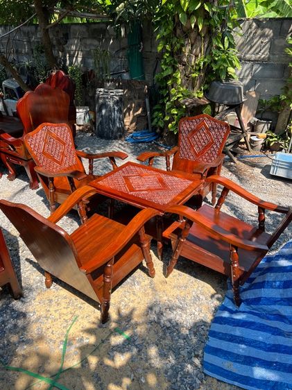 ชุดรับแขก โต๊ะ เก้าอี้ ไม้สักโบราณทั้งชุด รูปที่ 2