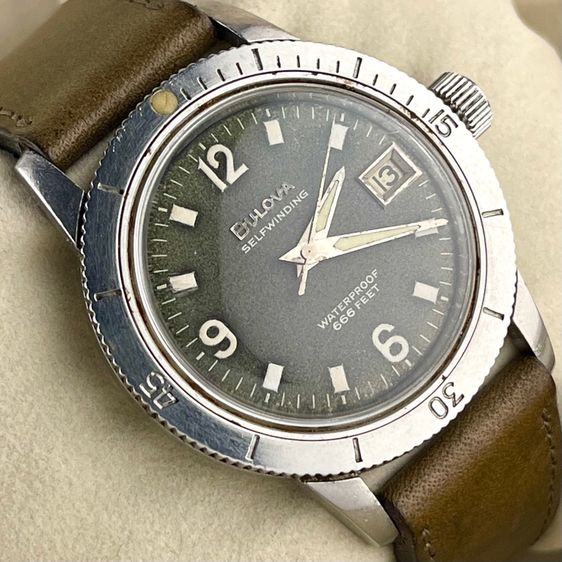 Rare Bulova Devil Diver 666 Feet Green Dial  Automatic Date Stainless Steel Swiss Circa 1960's รูปที่ 4