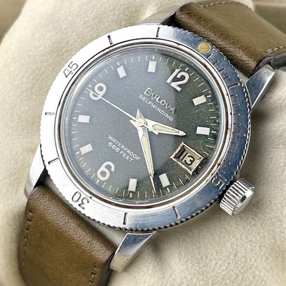 Rare Bulova Devil Diver 666 Feet Green Dial  Automatic Date Stainless Steel Swiss Circa 1960's รูปที่ 3
