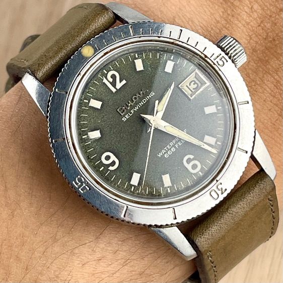 Rare Bulova Devil Diver 666 Feet Green Dial  Automatic Date Stainless Steel Swiss Circa 1960's รูปที่ 9