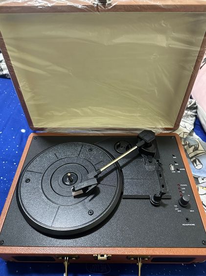 Velostride เครื่องเล่นแผ่นเสียง Turntable ลําโพงบลูทูธ แบบพกพา เครื่องเล่นเพลง แผ่นเสียง ของขวัญ USB