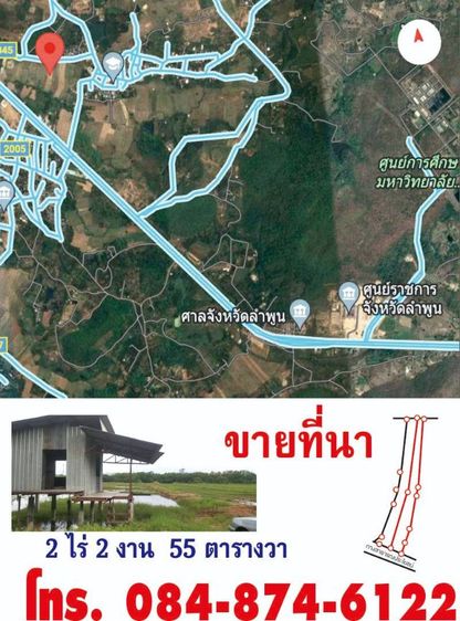 ขายด่วน ที่นาเนื้อที่ 2 ไร่ 2 งาน 55 ตร.วา