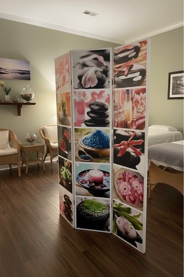 ฉากกั้น 3 บาน ลายทั้ง 2 ด้าน พับเก็บเลื่อนได้ รูปที่ 2