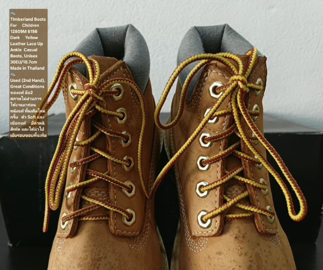 Timberland Boots For Children, Unisex 30EU(18.7cm) ของแท้ มือ 2 สภาพเก่าเก็บ ไม่ผ่านการใช้งานมาก่อน, รองเท้า Timberland มีตำหนิตามรายละเอียด รูปที่ 8