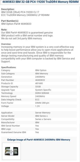 ขาย RAM IBM 32GB (2Rx4) PC4-19200 CL17 ECC TruDDR4 Memory 2400MHz LP RDIMM รูปที่ 4