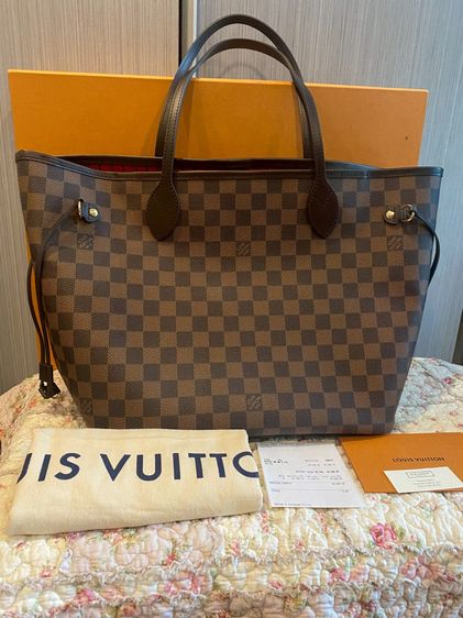 ไม่ระบุ น้ำตาล หนังแท้ Louis Vuitton LV Neverfull Damier MM  Y21 ของแท้มือสอง สภาพสวยมาก95เปอ ไม่มีใบลูก 
