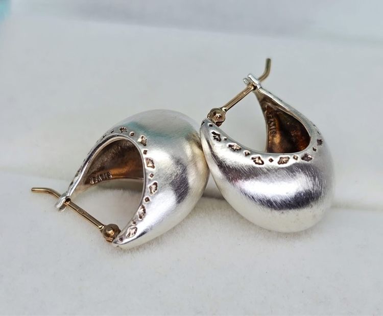 📌ต่างหูเรือนเงินแท้ ก้านทองแท้ K10💛  รูปที่ 2