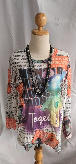 เสื้อแขนยาวพิมพ์ลาย ผ้าสลาฟ สีสันสดใส เนื้อผ้าเบายืดหยุ่นได้เยอะลายผ้าสลาฟ รูปที่ 3