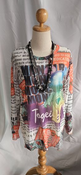 เสื้อแขนยาวพิมพ์ลาย ผ้าสลาฟ สีสันสดใส เนื้อผ้าเบายืดหยุ่นได้เยอะลายผ้าสลาฟ