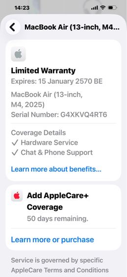 ขาย MacBook Air M4 ram16rom256g เครื่องหมดประกัน 15-01-70 ไม่มีรอย ติดฟิลม์ รอบเครื่องแล้วครบกล่อง นัดรับกทม ราคา 27900 บาท  รูปที่ 12