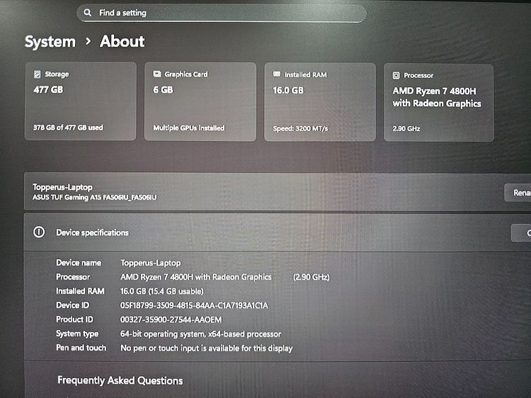 Asus TUF Gaming A15 Ryzen 7 4800H 💥GTX-1660TI (6GB)💥 Ram16 SSD512 จอ15.6 144Hz รูปที่ 8