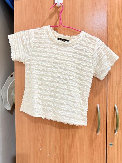 เนื้อ เสื้อเชิ้ตและเสื้อผู้หญิง M แขนสั้น เสื้อครอปพอดีตัว