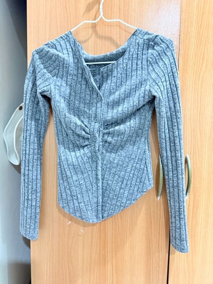 เสื้อไหมพรมผู้หญิง คาร์ดิแกนผ้าถัก เสื้อคลุมผ้ายืด แขนยาว ไหม  พรมกระดุมหน้า 2696