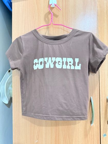 แขนสั้น น้ำตาล M เสื้อเชิ้ตและเสื้อผู้หญิง เสื้อครอปคอกลม