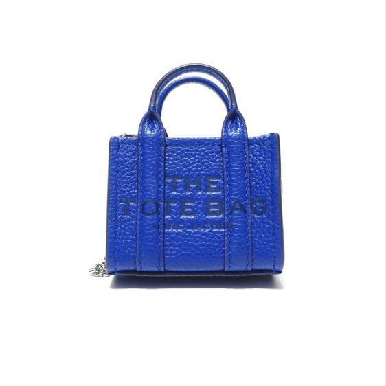 New MARC JACOBS The Leather Nano Tote Bag Charm in Blue Silver Hardware