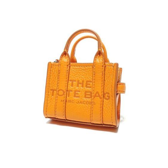 New MARC JACOBS The Leather Nano Tote Bag Charm in Orange Silver Hardware รูปที่ 2