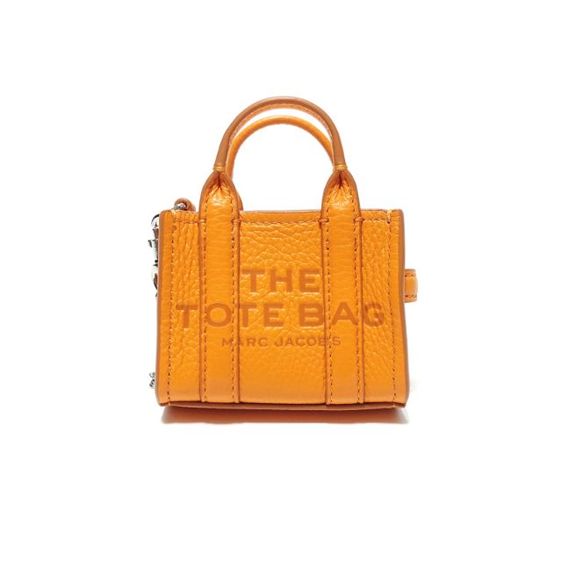 New MARC JACOBS The Leather Nano Tote Bag Charm in Orange Silver Hardware