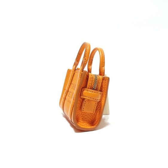 New MARC JACOBS The Leather Nano Tote Bag Charm in Orange Silver Hardware รูปที่ 4