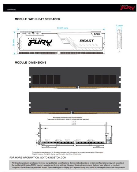 KINGSTON Fury Beast
16GB (2x8GB) 2666MHz  รูปที่ 2