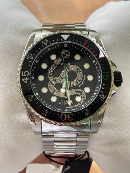 ดำ GUCCI Dive Snake XL Swiss 45 mm Stainless Steel Black Dial Men’s 's Quartz Watch YA136218