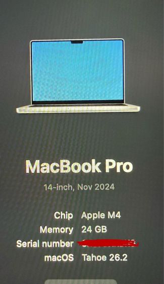 Mac Book Pro 14  2024 M4 Ram 24 GB SSD 1TB ยกกล่อง ใหม่ เพิ่ง activate ประกัน เต็ม มค 70 ย้งซื้อ Apple Care ได้ รูปที่ 4