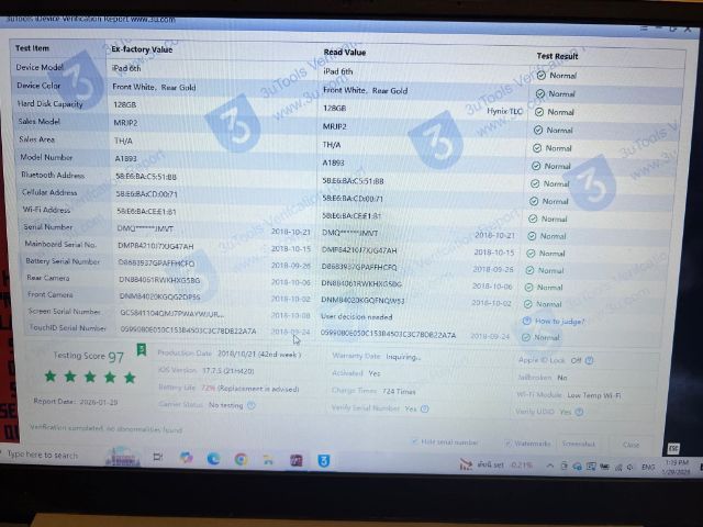 iPad Gen6 Wifi 128GB พร้อมกล่อง SNตรง

ตำหนิ-รอยนิดหน่อย

เป็นเครื่องมือสองใช้งานปกติ
 รูปที่ 6