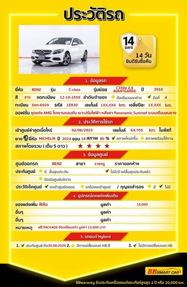 Mercedes-Benz C-Class 2016 C350 Sedan ปลั๊กอินไฮบริด (PHEV) ไม่ติดแก๊ส เกียร์อัตโนมัติ ขาว รูปที่ 2