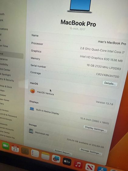 macbook pro 15" 2017 retina Touch bar รูปที่ 5