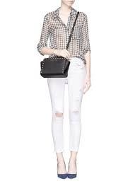 ดำ Michael Kors Selma Stud Leather Medium Messenger Bag