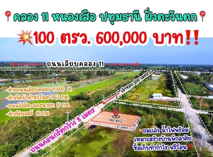 🎯ขายที่ดินคลอง11 หนองเสือ ปทุมธานี ฝั่งตะวันตก