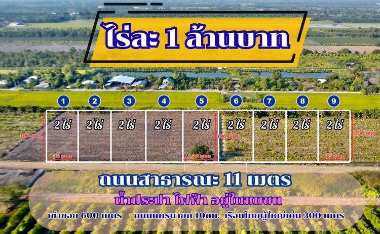ที่ดินทำเลทอง ขายถูกไร่ละ 1 ล้านบาท ถนนกว้าง 11 เมตร น้ำประปา ไฟฟ้า ครบพร้อมใช้ ขายยกแปลง 2 ไร่ 