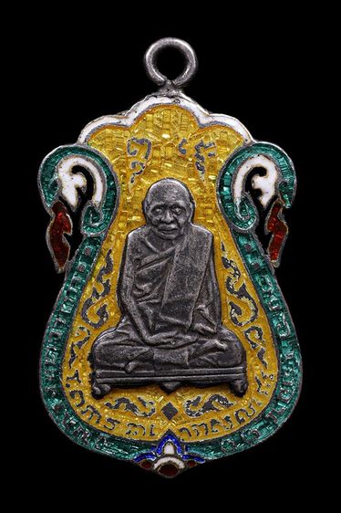 เหรียญหลวงปู่เอี่ยม วัดหนัง เนื้อเงินลงยาหน้าเงิน