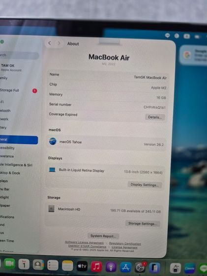 ขาย MacBook Air M2 (2022) (Starlight) ใช้งานน้อยมาก  รูปที่ 8