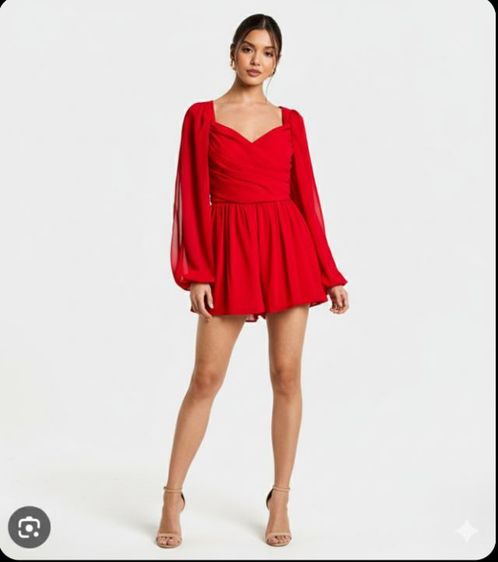 แขนยาว EU 34 เดรส | จั๊มสูท จั้มสีแดง