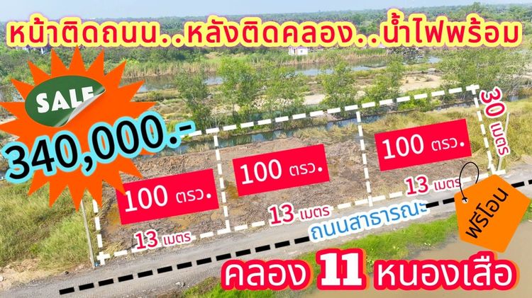 ขายที่ดินปล่อยราคาร้อนเงิน คลอง 11 หนองเสือ ซ. ปลายนาร่วมฤดี