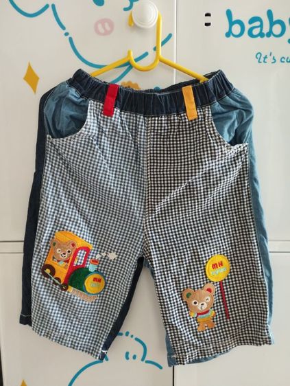 กางเกงเด็กมือสอง ขาสั้น สก็อตลายรถไซส์120