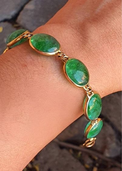 📌สร้อยมือนาคแท้ชุบทอง พลอยแท้มรกตอินโดเม็ดใหญ่💚ยาว 6.5 นิ้ว นน. 16.83 กรัม พร้อมใบเซอร์ทอง  รูปที่ 3