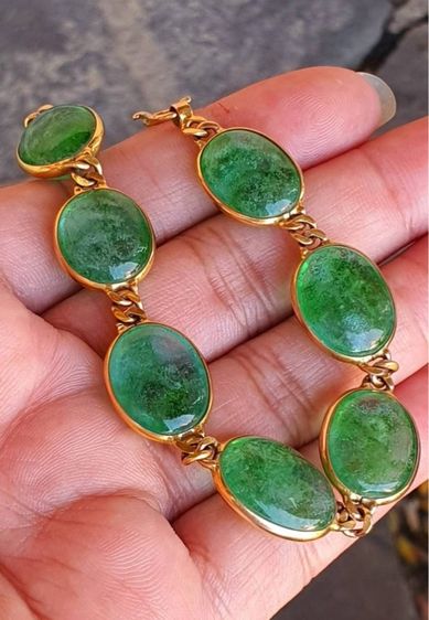 📌สร้อยมือนาคแท้ชุบทอง พลอยแท้มรกตอินโดเม็ดใหญ่💚ยาว 6.5 นิ้ว นน. 16.83 กรัม พร้อมใบเซอร์ทอง  รูปที่ 2